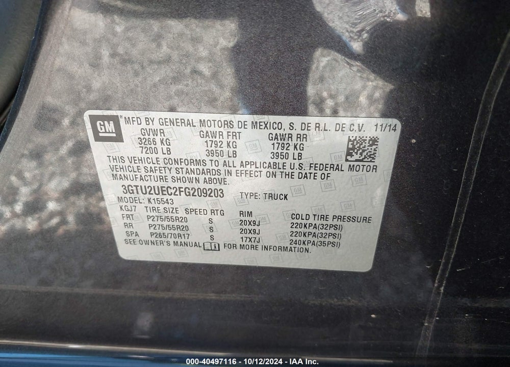 2015 GMC SIERRA 1500 SLE VIN: 3GTU2UEC2FG209203