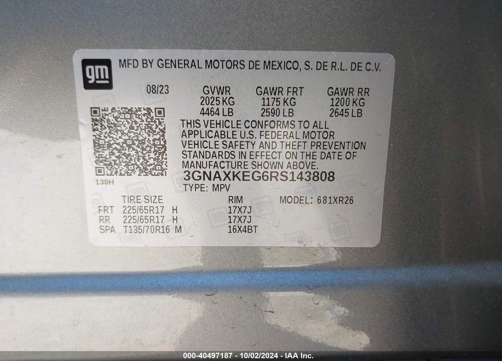 2024 CHEVROLET EQUINOX FWD LT VIN: 3GNAXKEG6RS143808