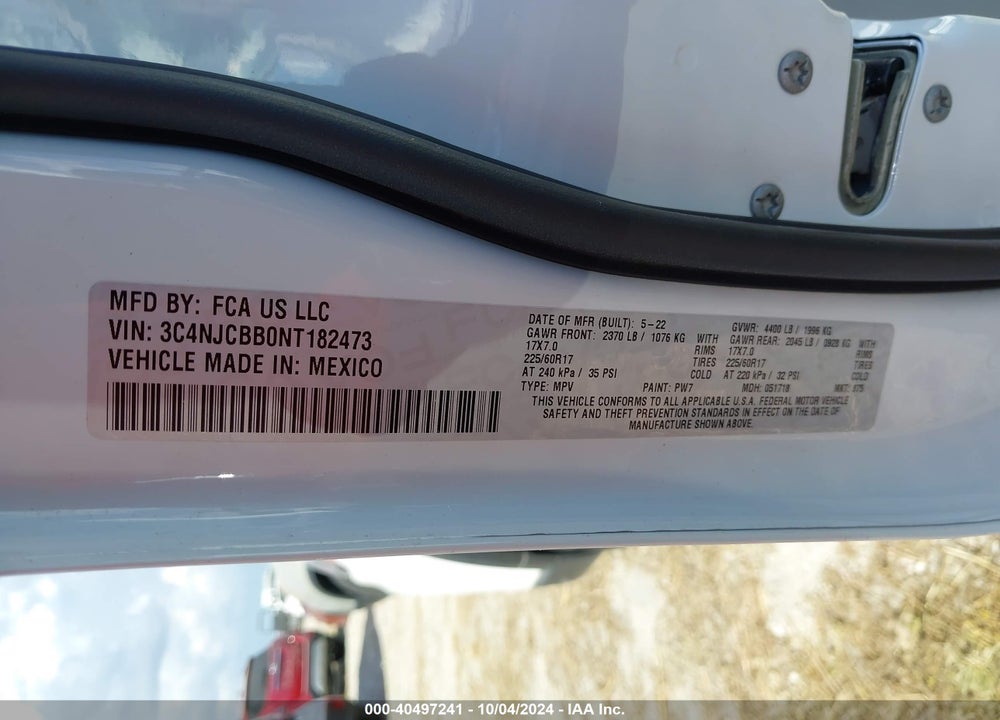 2022 JEEP COMPASS LATITUDE FWD VIN: 3C4NJCBB0NT182473