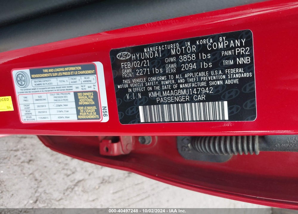 2021 HYUNDAI ELANTRA SEL VIN: KMHLM4AG8MU147942