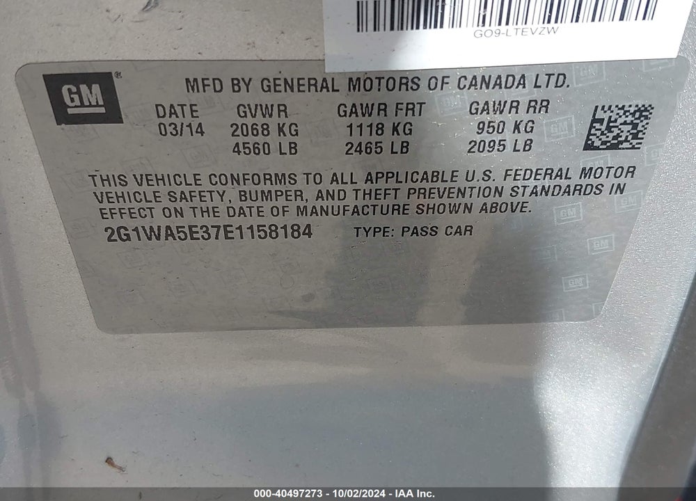 2014 CHEVROLET IMPALA LIMITED VIN: 2G1WA5E37E1158184