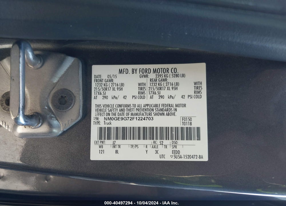 2015 FORD TRANSIT CONNECT TITANIUM VIN: NM0GE9G72F1224703