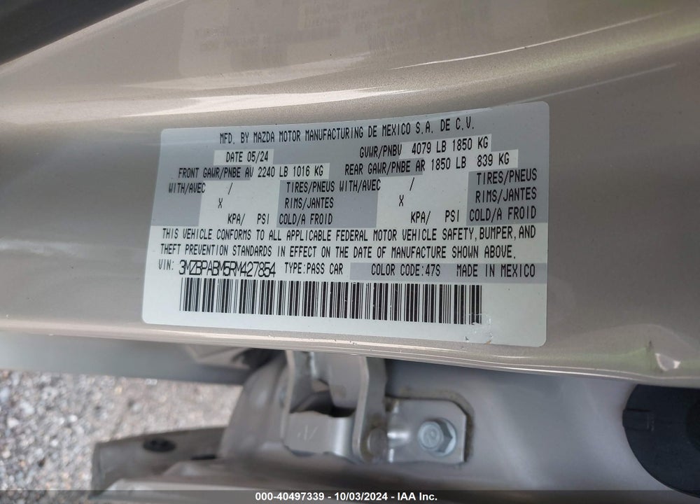 2024 MAZDA 3 2.5 S SELECT SPORT VIN: 3MZBPABM5RM427854