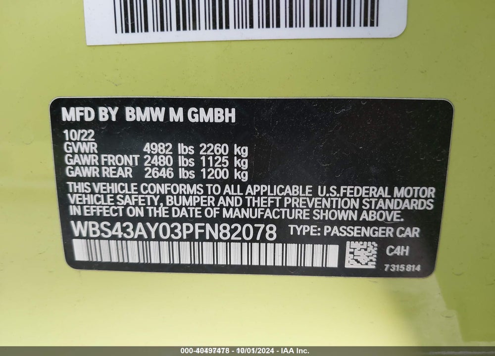 2023 BMW M3 COMPETITION XDRIVE VIN: WBS43AY03PFN82078