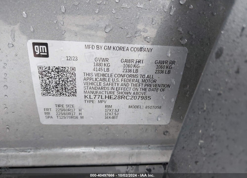 2024 CHEVROLET TRAX FWD LT VIN: KL77LHE28RC207985