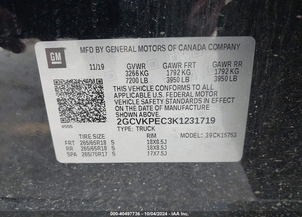 2019 CHEVROLET SILVERADO 1500 LD LT VIN: 2GCVKPEC3K1231719