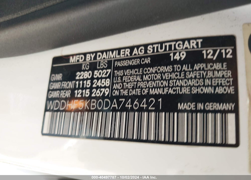 2013 MERCEDES-BENZ E 350 VIN: WDDHF5KB0DA746421