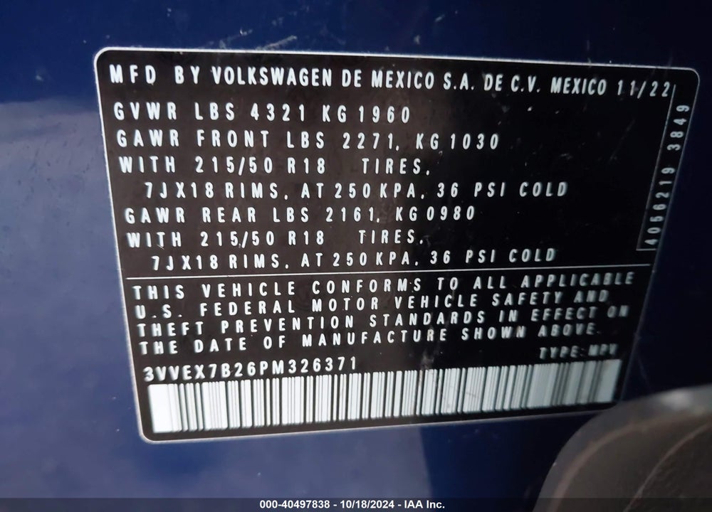 2023 VOLKSWAGEN TAOS 1.5T SE VIN: 3VVEX7B26PM326371