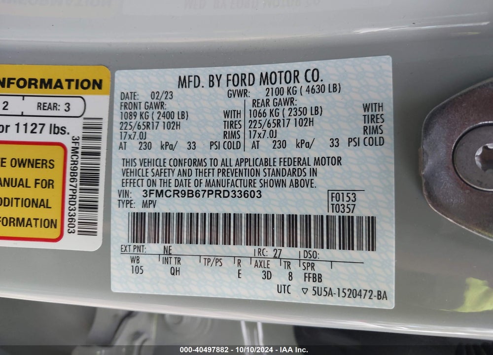 2023 FORD BRONCO SPORT BIG BEND VIN: 3FMCR9B67PRD33603