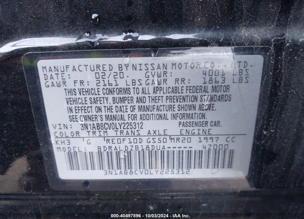2020 NISSAN SENTRA SV XTRONIC CVT VIN: 3N1AB8CV0LY225312