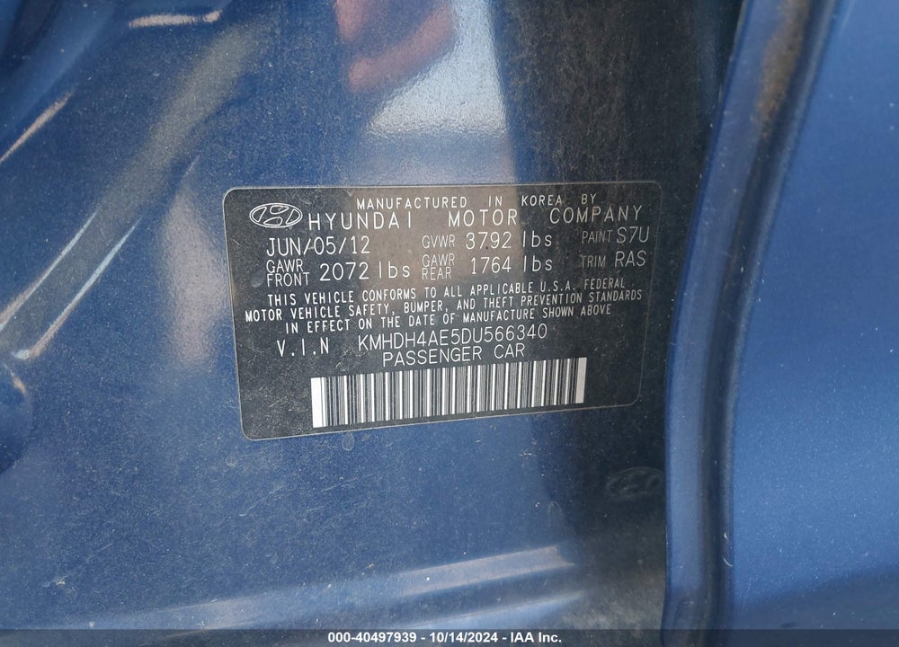 2013 HYUNDAI ELANTRA GLS VIN: KMHDH4AE5DU566340