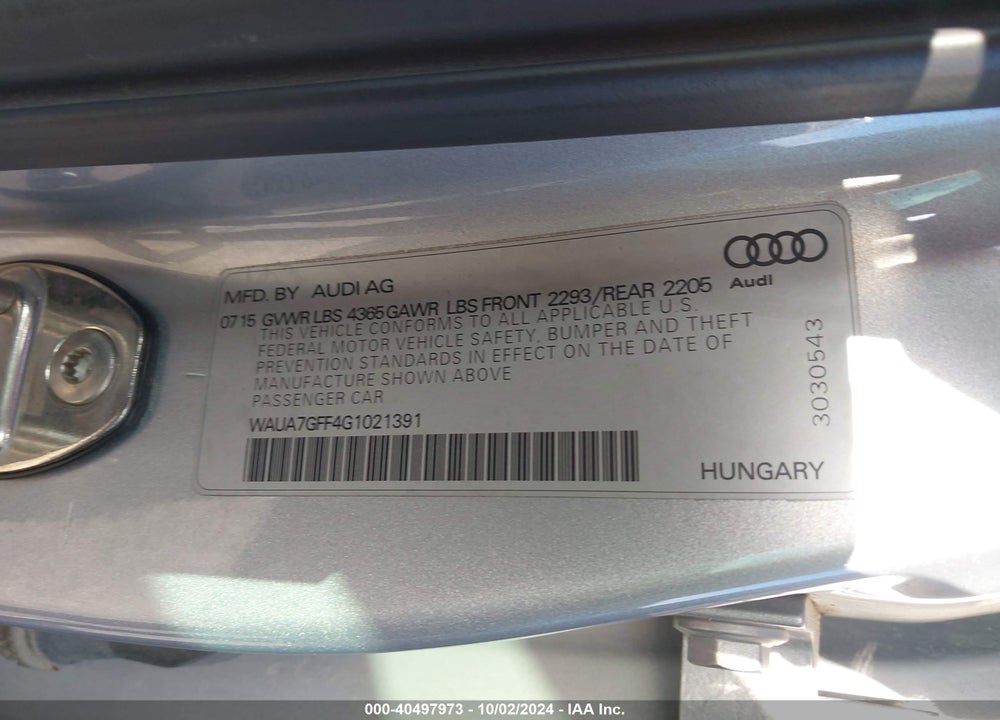 2016 AUDI A3 1.8T PREMIUM VIN: WAUA7GFF4G1021391