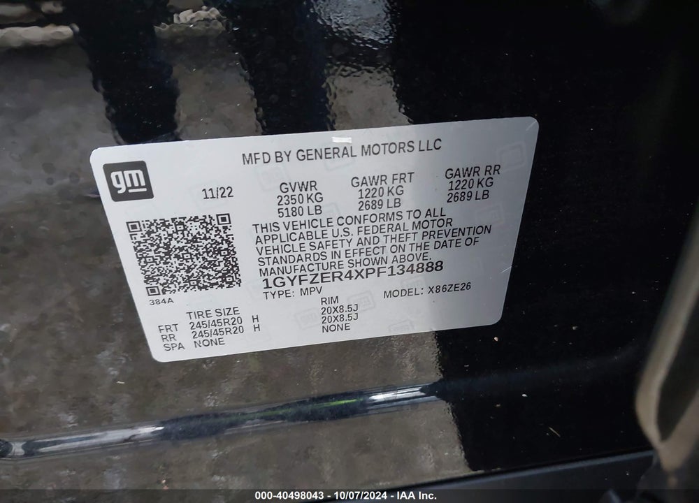 2023 CADILLAC XT4 FWD SPORT VIN: 1GYFZER4XPF134888