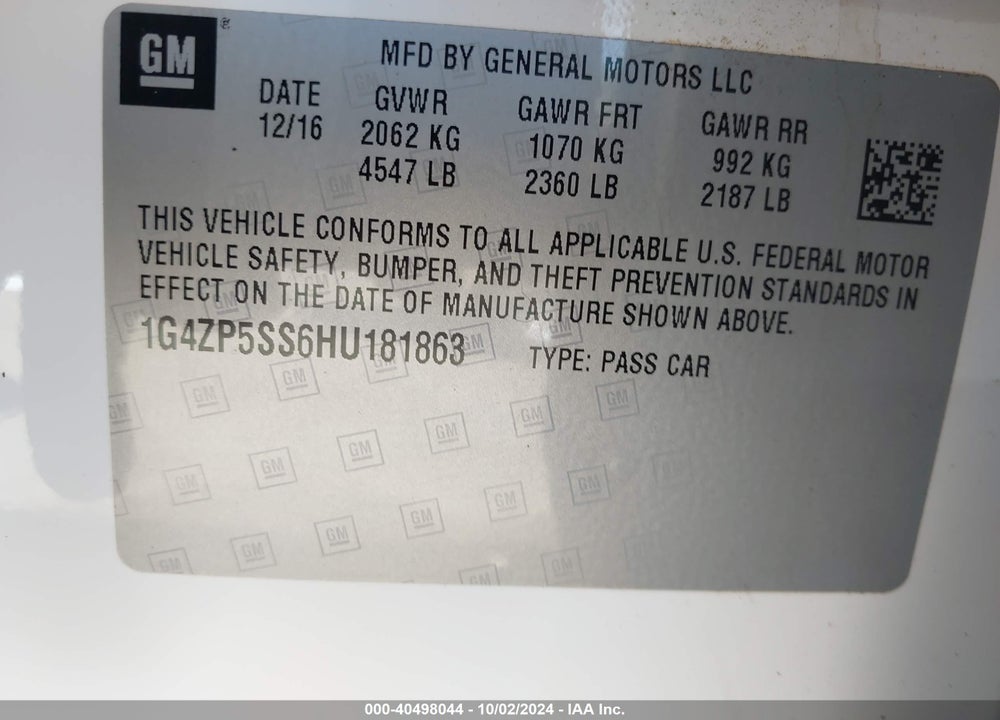 2017 BUICK LACROSSE ESSENCE VIN: 1G4ZP5SS6HU181863