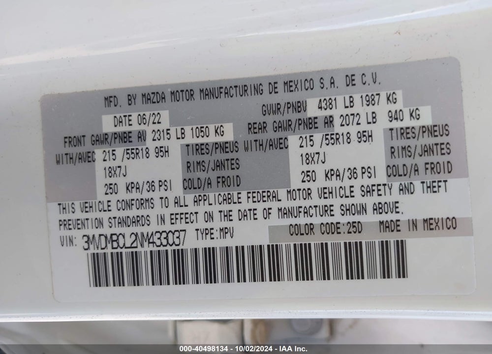 2022 MAZDA CX-30 PREFERRED VIN: 3MVDMBCL2NM433037