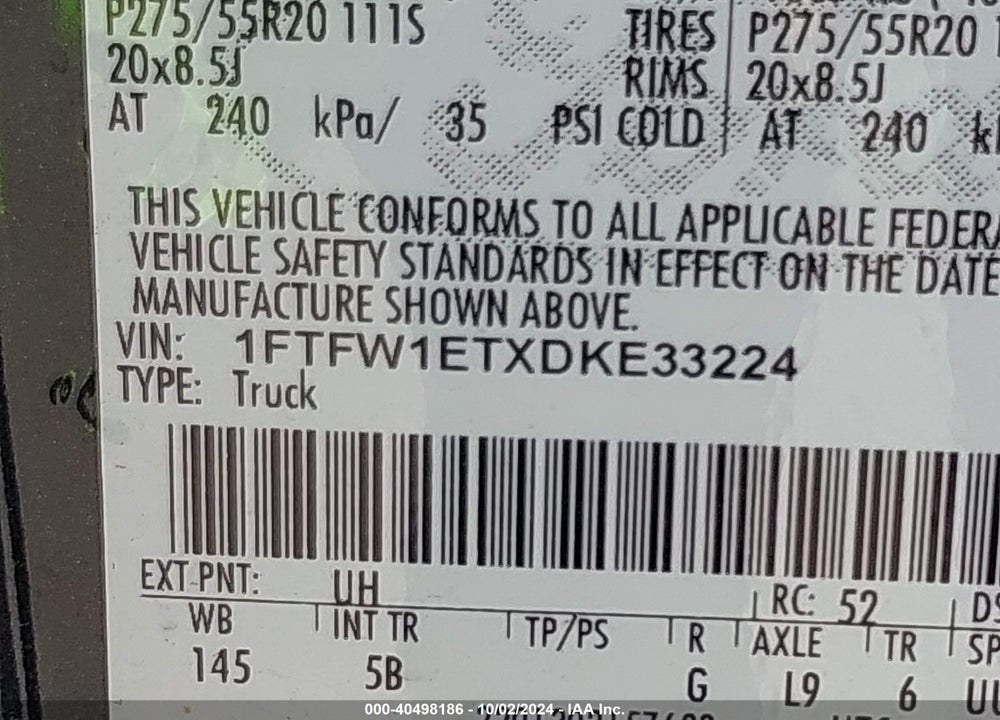 2013 FORD F-150 FX4 VIN: 1FTFW1ETXDKE33224