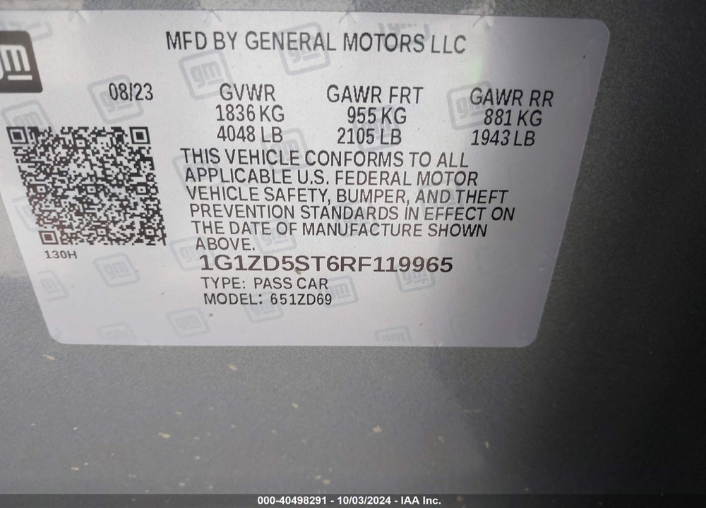 2024 CHEVROLET MALIBU FWD 1LT VIN: 1G1ZD5ST6RF119965