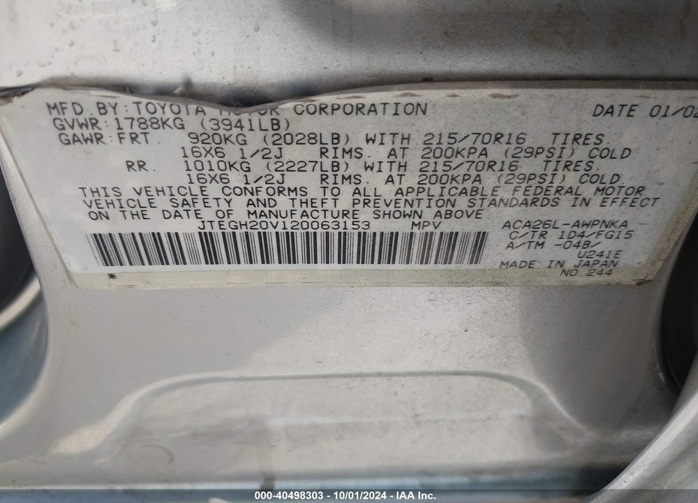 2002 TOYOTA RAV4 VIN: JTEGH20V120063153