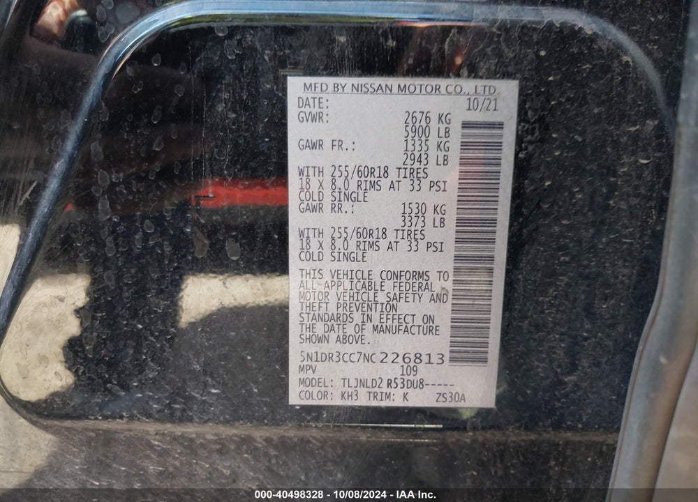 2022 NISSAN PATHFINDER SL 4WD VIN: 5N1DR3CC7NC226813