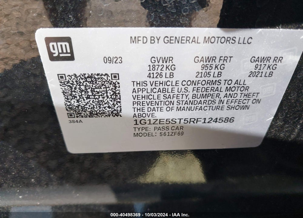 2024 CHEVROLET MALIBU FWD 2LT VIN: 1G1ZE5ST5RF124586