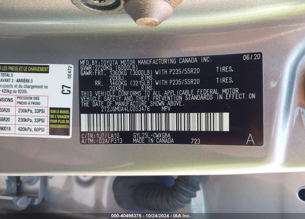 2020 LEXUS RX 450H VIN: 2T2JGMDA4LC053476