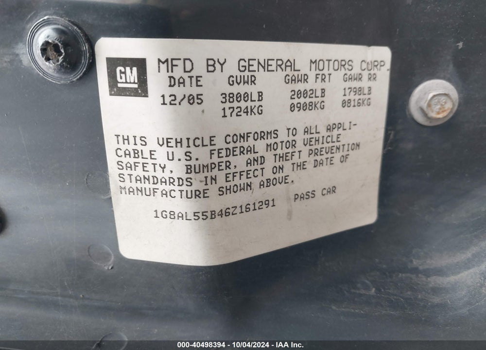 2006 SATURN ION 3 VIN: 1G8AL55B46Z161291