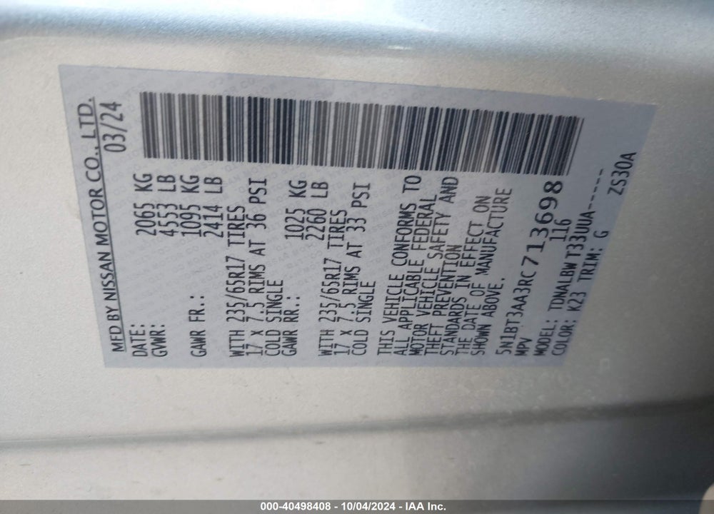 2024 NISSAN ROGUE S FWD VIN: 5N1BT3AA3RC713698