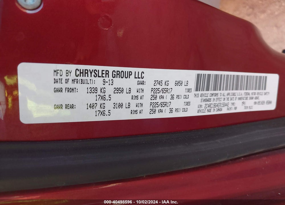 2014 CHRYSLER TOWN & COUNTRY TOURING VIN: 2C4RC1BG4ER156442