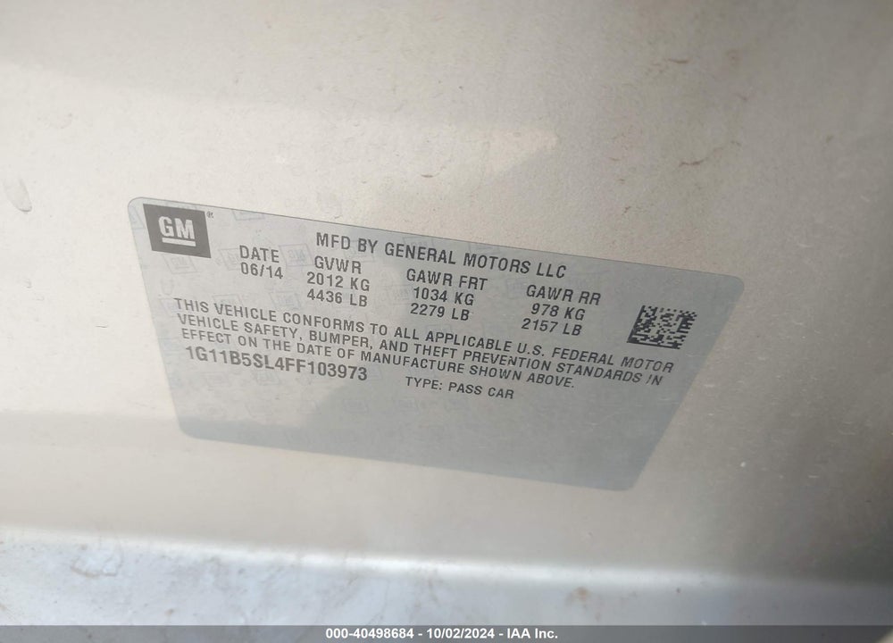 2015 CHEVROLET MALIBU LS VIN: 1G11B5SL4FF103973