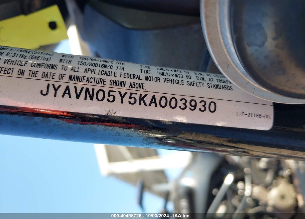 2019 YAMAHA XVS950 CU/CUC VIN: JYAVN05Y5KA003930