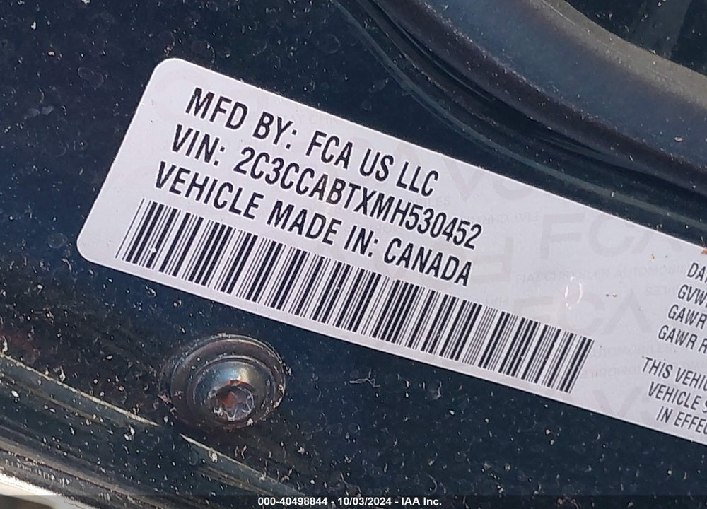 2021 CHRYSLER 300 VIN: 2C3CCABTXMH530452