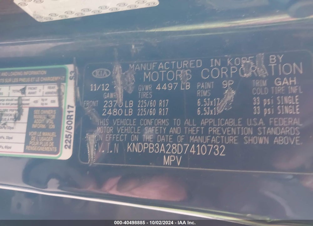 2013 KIA SPORTAGE LX VIN: KNDPB3A28D7410732