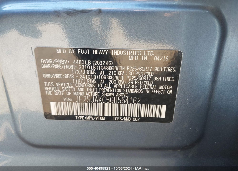 2016 SUBARU FORESTER 2.5I LIMITED VIN: JF2SJAKC5GH564162