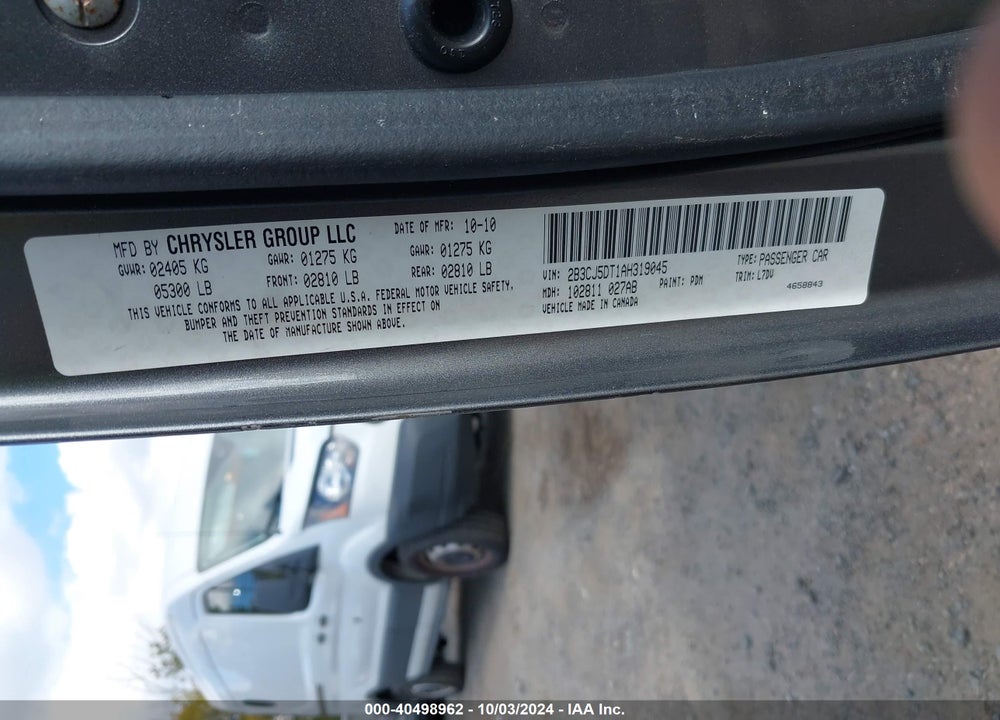 2010 DODGE CHALLENGER R/T VIN: 2B3CJ5DT1AH319045