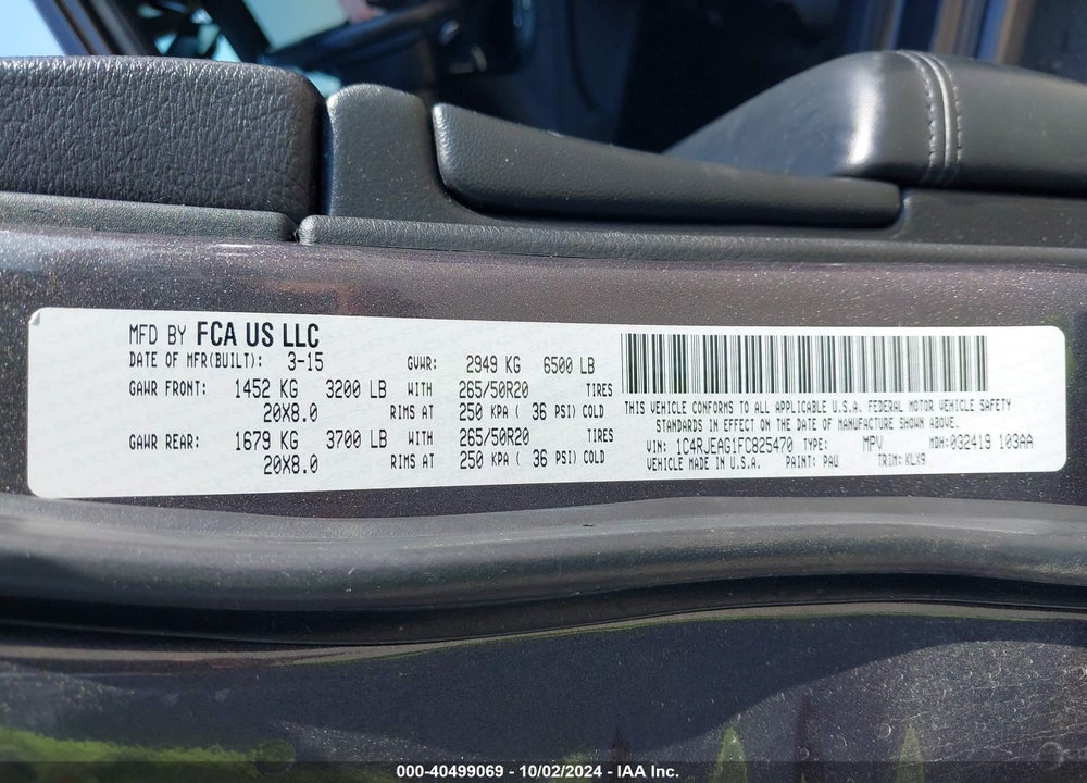 2015 JEEP GRAND CHEROKEE ALTITUDE VIN: 1C4RJEAG1FC825470