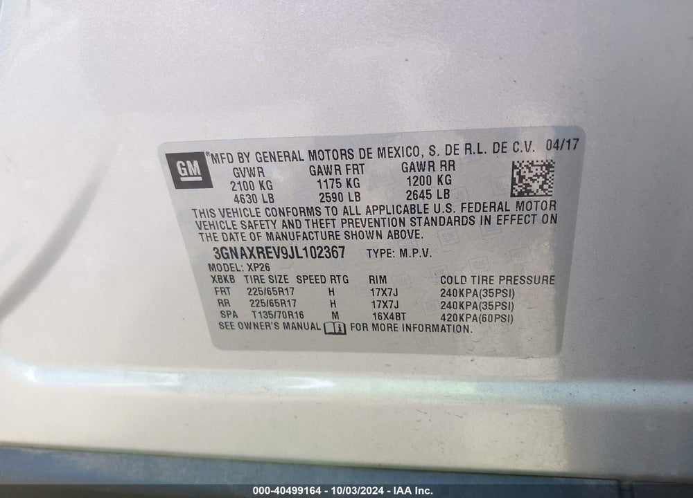 2018 CHEVROLET EQUINOX LS VIN: 3GNAXREV9JL102367