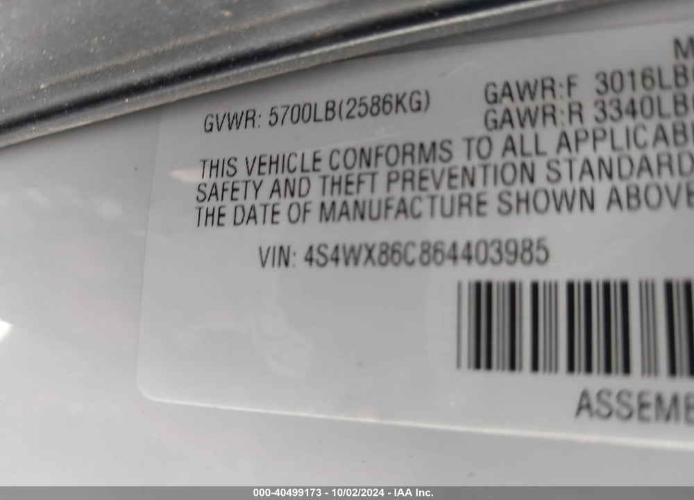 2006 SUBARU B9 TRIBECA BASE 7-PASSENGER/LIMITED 7-PASSENGER VIN: 4S4WX86C864403985