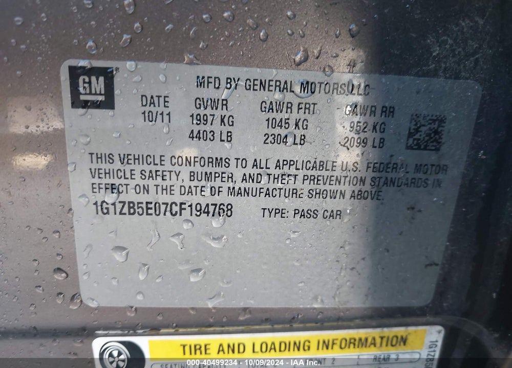 2012 CHEVROLET MALIBU LS VIN: 1G1ZB5E07CF194768