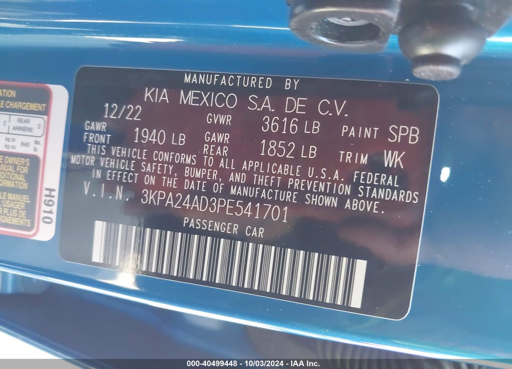 2023 KIA RIO S VIN: 3KPA24AD3PE541701