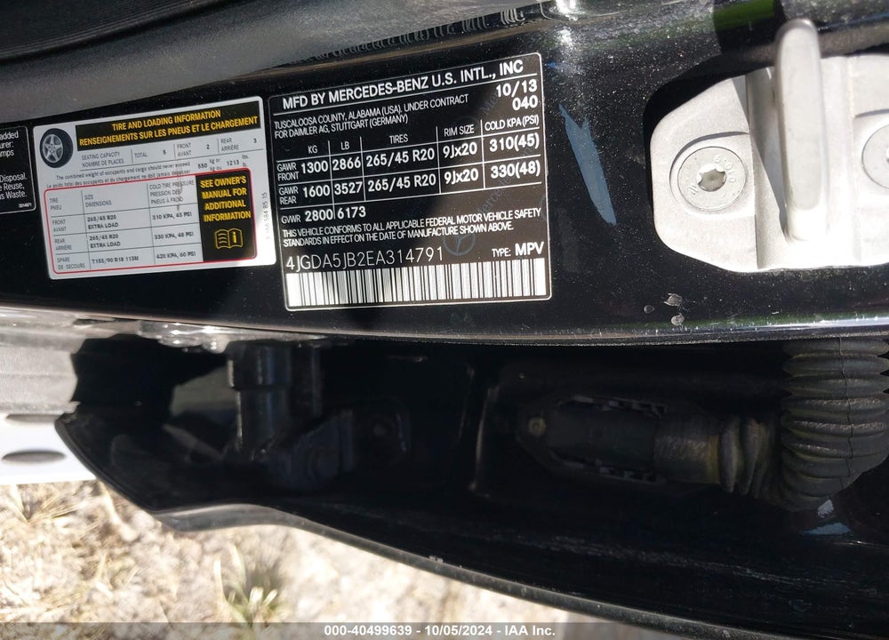 2014 MERCEDES-BENZ ML 350 VIN: 4JGDA5JB2EA314791
