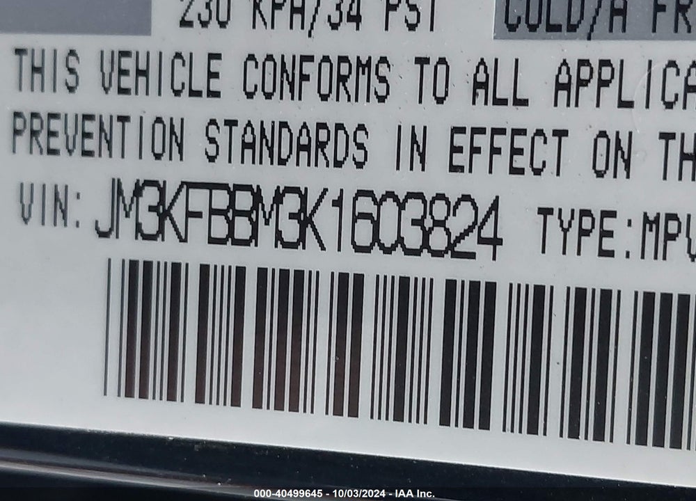 2019 MAZDA CX-5 SPORT VIN: JM3KFBBM3K1603824