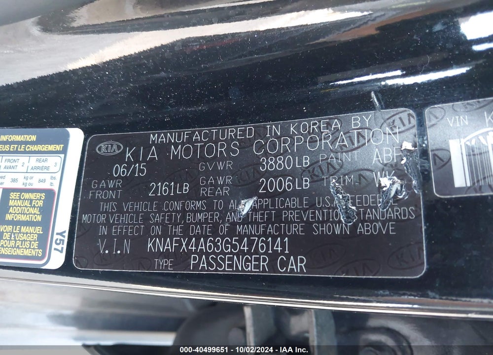 2016 KIA FORTE LX VIN: KNAFX4A63G5476141