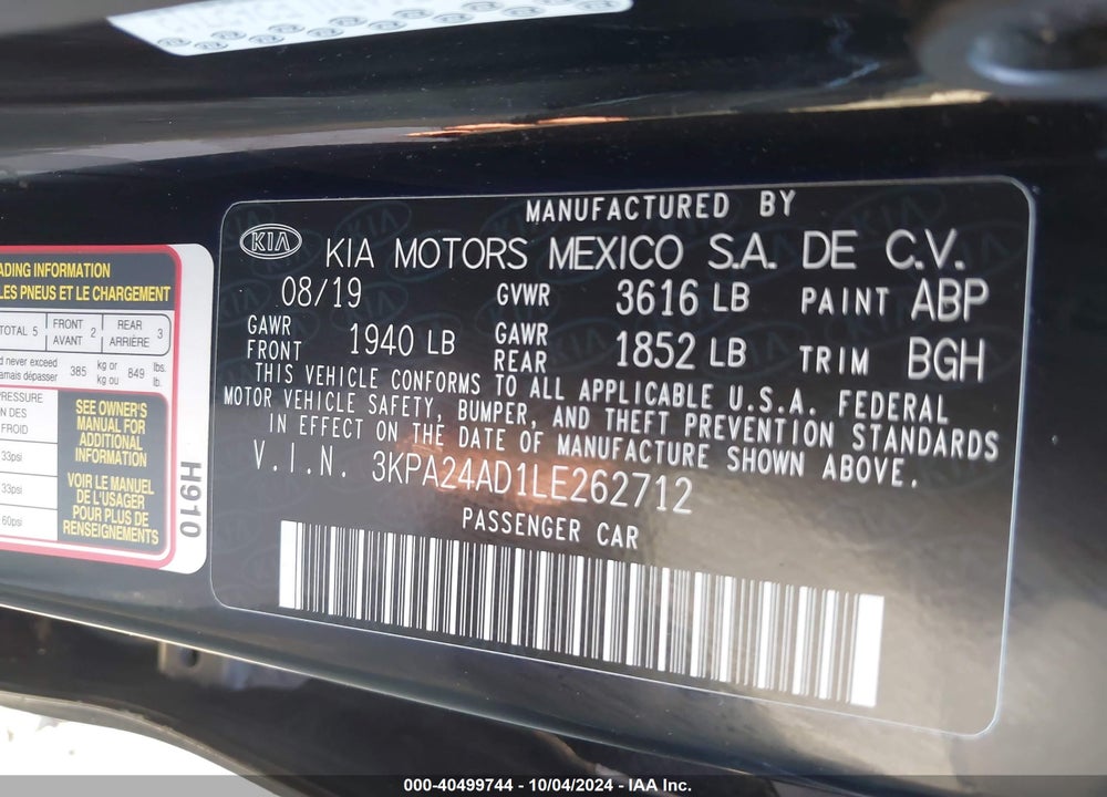 2020 KIA RIO S VIN: 3KPA24AD1LE262712
