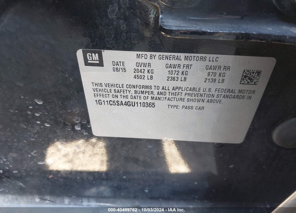 2016 CHEVROLET MALIBU LIMITED LT VIN: 1G11C5SA4GU110365