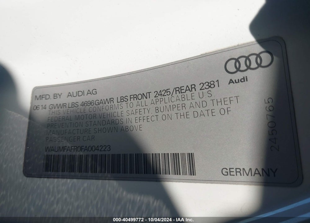 2015 AUDI A5 PREMIUM PLUS VIN: WAUMFAFR0FA004223
