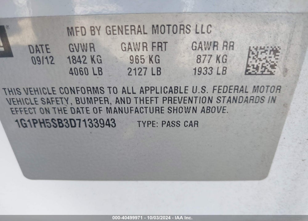 2013 CHEVROLET CRUZE ECO AUTO VIN: 1G1PH5SB3D7133943