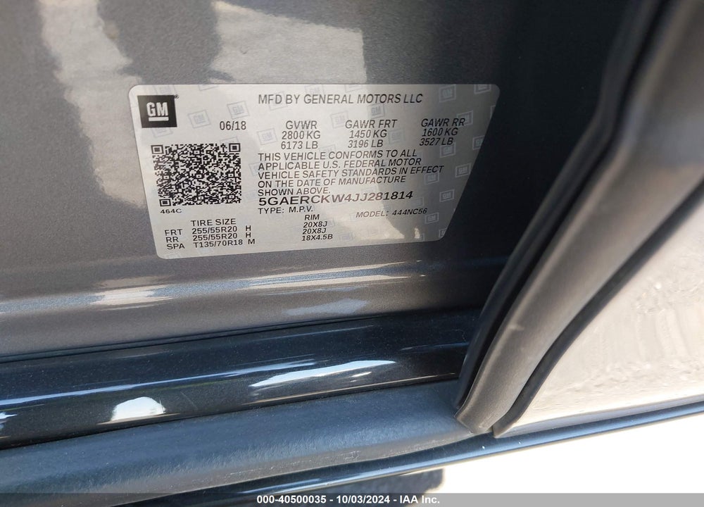 2018 BUICK ENCLAVE PREMIUM VIN: 5GAERCKW4JJ281814