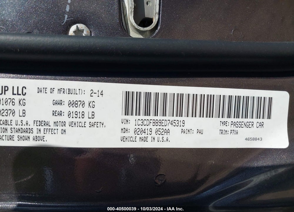 2014 DODGE DART SXT VIN: 1C3CDFBB9ED745319