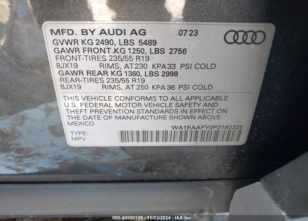 2023 AUDI Q5 PREMIUM PLUS 45 TFSI S LINE QUATTRO VIN: WA1EAAFY0P2192325