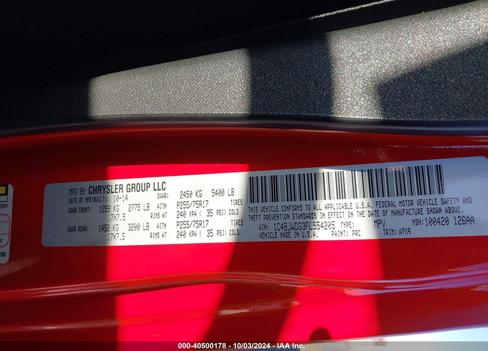 2015 JEEP WRANGLER UNLIMITED SPORT VIN: 1C4BJWDG3FL554205